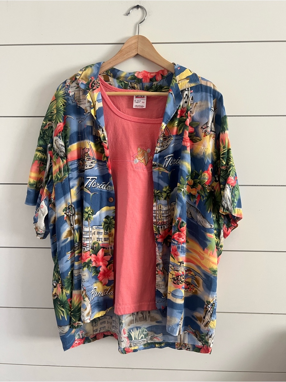 Paradise Found Indeed Tropical Hawaiian Button-Up Shirt with Pink Tank
